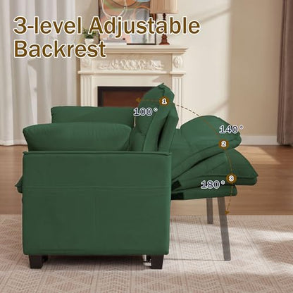 Convertible Sofa Bed, Loveseat Sleeper Sofa with Pull Out Bed and Adjustable Backrest, 3-in-1 Futon Couch for Living Room, Bedroom, Apartment, Green - color: Green, size: Pull Out Sofa Bed