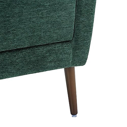 Accent Chair, Living Room Chairs with Solid Wood Legs & Pillow | Chairs Living Room with High Tufted Backrest, Reading Chair for Bedroom/Office, Chenille Fabric - color: Blackish Green