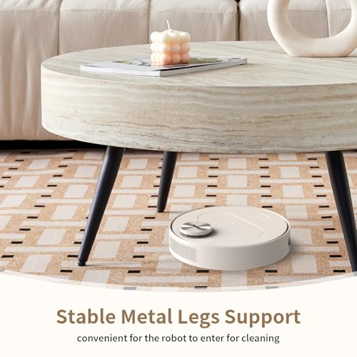 Round Coffee Table, Mid Century Small Coffee Table with Metal Legs, Wood Coffee Table Accent Center Table for Living Room Apartment Small Space (31.5''D-Stone Travertine Pattern) - color: Stone Travertine