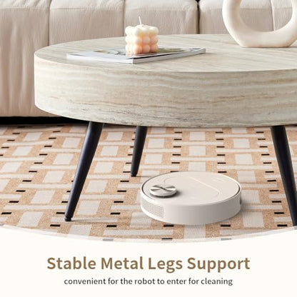 Round Coffee Table, Mid Century Small Coffee Table with Metal Legs, Wood Coffee Table Accent Center Table for Living Room Apartment Small Space (31.5''D-Stone Travertine Pattern) - color: Stone Travertine