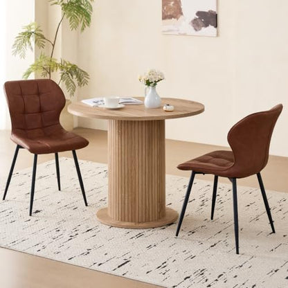 35.5" Round Dining Table for 2, Modern Small Pedestal Kitchen Table, Space Saving, for Apartment Dining Living Room - color: Mini Natural 35.5
