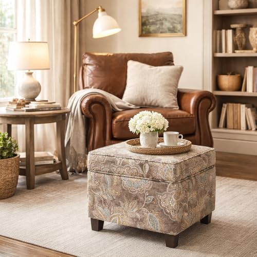 HomePop 18" Classic Square Storage Ottoman - Gray Floral - color: Gray Floral