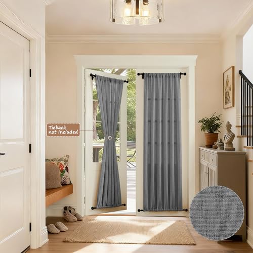 Tollpiz Linen Door Curtain Doorway Semi Sheer Curtains Closet Light Filtering Drapes Dual Rod Pocket Boho Window Curtain for Room Divider, 25 x 72 inches Long, Dark Grey, 1 Panel - color: Dark Grey, size: 25"W x 72"L (Pack of 1)