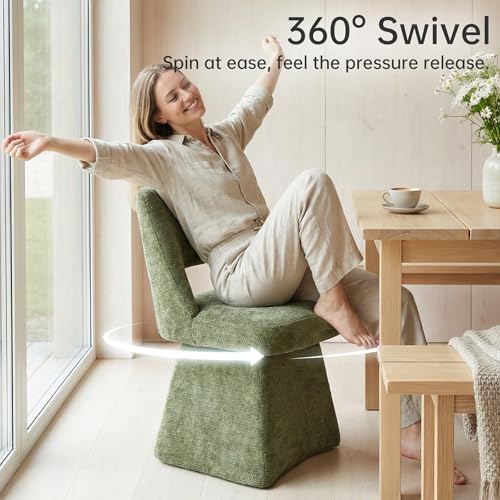 VKNOW Upholstered Swivel Dining Chair with Curved Open Back | Modern Dining Room Chairs with Chenille Fabric, Space-saving, Easy Assembly, for Dining Room, Living Room, Bedroom, Green - color: Green