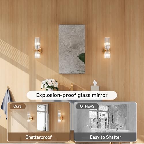 16" x 30" Bathroom Medicine Cabinet with Mirror, Recessed or Wall Mount | Medicine Cabinets with Adjustable Glass Shelves, Soft-Closed Hinge, Chrome Aluminum Frame, Reverse Installation - size: 16" x 30"
