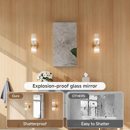 16" x 30" Bathroom Medicine Cabinet with Mirror, Recessed or Wall Mount | Medicine Cabinets with Adjustable Glass Shelves, Soft-Closed Hinge, Chrome Aluminum Frame, Reverse Installation - size: 16" x 30"