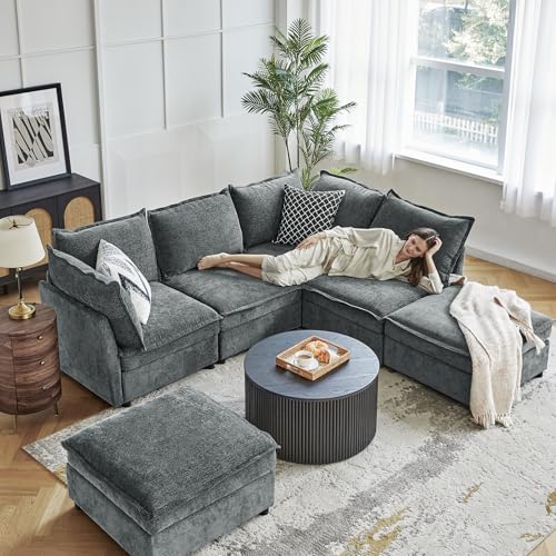 HULALA HOME Seat Cushion Cover for Sectional Sofa Couch, Grey（Cushion is not Included） - color: Grey, size: Seat Cushion Cover
