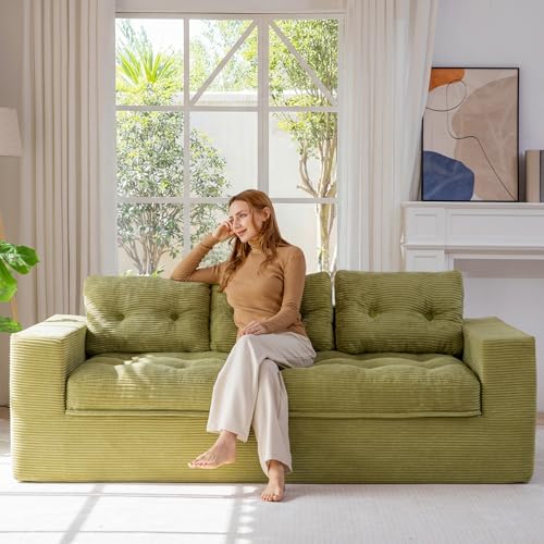 MAXYOYO 79" Boneless Sofa Couch, Cloud Couch Floor Loveseat for Small Space with Pillows, Tufted Floor Sofa with Layered Cushion for Apartment & Lounge, No Assembly Required, Green - color: Puffinest Style Green, size: 79" Loveseat