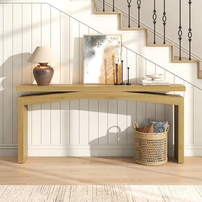 Wooden Extra Long Console Tables for Living Room, Natural Teak | Slim Entryway Table 63 Inches Long, Farmhouse Couch Table Behind Sofa for Hallway, Living Room, Home - color: Natural Teak
