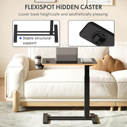FLEXISPOT H7 28" Pneumatic Height-Adjustable Overbed Table with Wheels | C-shaped bedside table TV Tray,Medical End Side Table,Laptop desk for Hospital Home office use,27.6"W x 15.7"D,Black Maple - color: Black Maple, size: Small