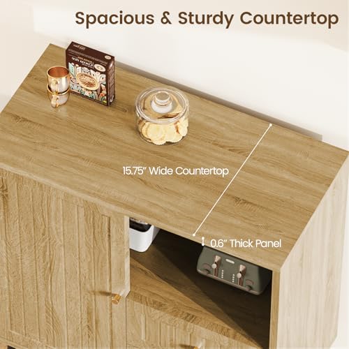 Wood Sideboard Cabinet - Side Board Buffet Cabinet with Storage, Accent Slim Credenza with Drawers and Door, Small Modern Coffee Bar Table for Kitchen, Dining Room, Entryway, Living Room - color: Natural