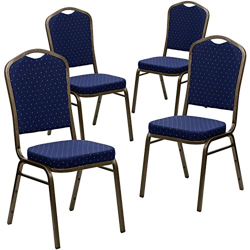 Flash Furniture Hercules Fabric Crown Back Banquet Chair, Navy Blue, 4-Pack | Stackable, Gold Vein Frame, Fabric Upholstery - color: Navy Blue Dot Patterned Fabric/Gold Vein Frame, size: Set of 4