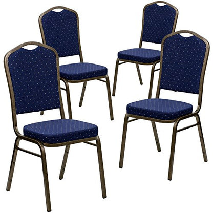 Flash Furniture Hercules Fabric Crown Back Banquet Chair, Navy Blue, 4-Pack | Stackable, Gold Vein Frame, Fabric Upholstery - color: Navy Blue Dot Patterned Fabric/Gold Vein Frame, size: Set of 4