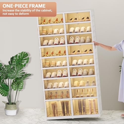 SYNCVIBE Collapsible Shoe Rack Organizer, 9 Tiers, 36 Pairs, 34.2" Wide | Foldable Shoe Storage with Doors, Plastic Shoe Cabinet with Wheels, Easy Assembly Shoe Shelves for Entryway and Living Room - size: 9 Tiers -36 Pairs White