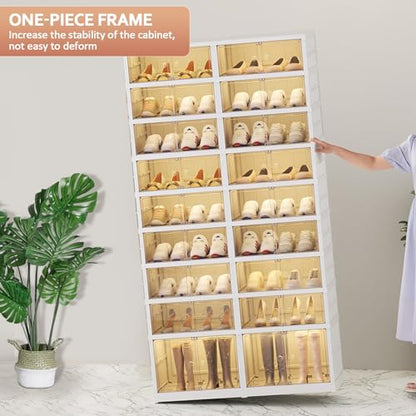 SYNCVIBE Collapsible Shoe Rack Organizer, 9 Tiers, 36 Pairs, 34.2" Wide | Foldable Shoe Storage with Doors, Plastic Shoe Cabinet with Wheels, Easy Assembly Shoe Shelves for Entryway and Living Room - size: 9 Tiers -36 Pairs White