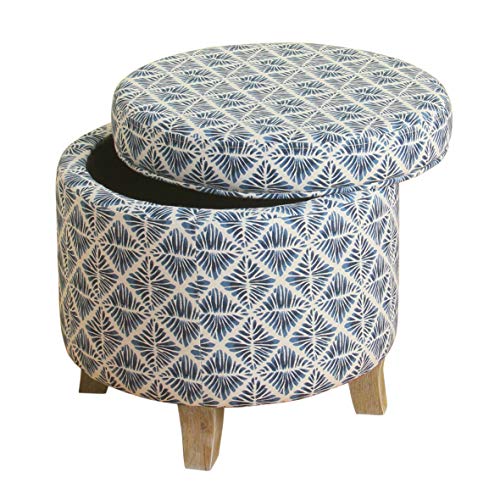HomePop 19" Round Storage Ottoman with Flared Legs - Navy Blue Geometric - color: Sea Salt Blue