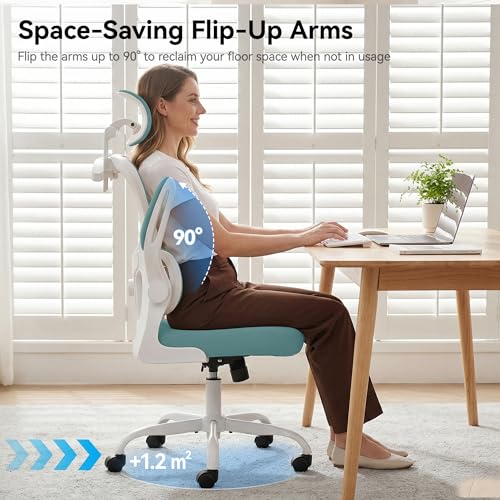 Office Chair Ergonomic Desk Chairs with Adjustable Lumbar Support& Headrest Hanger, High Back Breathable Mesh Chair with Wheels, Rolling Swivel Comfy Task Computer Chair for Home Work Gaming - color: Aqua
