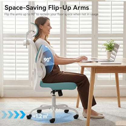 Office Chair Ergonomic Desk Chairs with Adjustable Lumbar Support& Headrest Hanger, High Back Breathable Mesh Chair with Wheels, Rolling Swivel Comfy Task Computer Chair for Home Work Gaming - color: Aqua