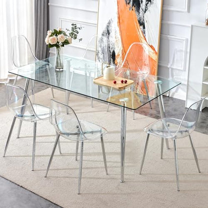 Baysitone Clear Dining Chairs Set of 6, Modern Kitchen Chairs with Transparent Seat, Acrylic Accent Side Chairs with Silver Metal Legs for Dining Room, Kitchen, Living Room - color: Silver, size: Set of 6