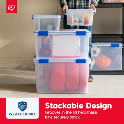 IRIS USA 3-Pack 16 Qt Storage Bins with Gasket Lids, Clear/Blue | WeatherPro seal protects shoes, crafts, documents and supplies from dust and moisture - size: 16 Qt. - 3 Pack