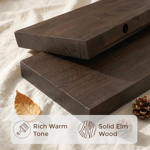 Dreamland 36 Inch Long Floating Shelves Set of 2, Rustic Solid Elm Wood Floating Shelf Wall Mounted, 8 Inch Deep Wooden Wall Shelves for Living Room, Bedroom, Bathroom, Kitchen, Walnut - color: Walnut, size: Flat Edge - 36"L
