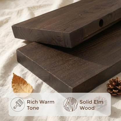 Dreamland 40 Inch Long Floating Shelves Set of 2, Rustic Solid Elm Wood Floating Shelf Wall Mounted, 8 Inch Deep Wooden Wall Shelves for Living Room, Bedroom, Bathroom, Kitchen, Walnut - color: Walnut, size: Flat Edge - 40"L