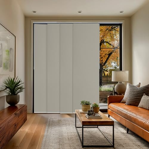 CHICOLOGY Panel Track Blinds, Silver, 86"x96", Cordless, Sliding Door | 4 Fabric Panels, Fits 46–86″ Wide, Wall/Ceiling Mount, Room Divider Ready, Height Trimmable, Child & Pet Safe - color: Movie Night Silver