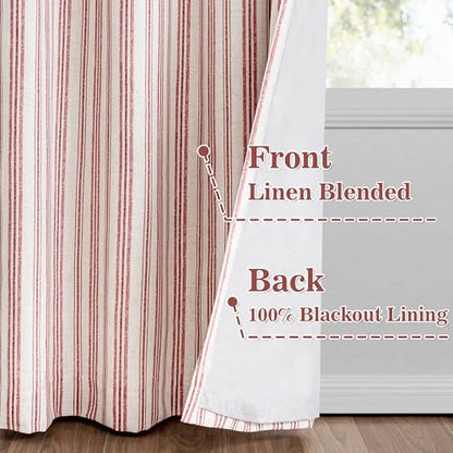 MYSKY HOME Striped Curtains 100% Blackout for Girls Bedroom 63 Inches Long Red Stripe Patterned Farmhouse Rustic Linen Blend Double Layer Drapes, Grommet, 2 Panels, 52" Wide - color: B-red/Blackout, size: 52"W x 63"L (Pack of 2)