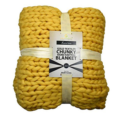 Chunky Knit Blanket (50 x 60 Inches) Warm Soft Cozy for Lounge Sofa & Bedroom, Handmade Knitted Yarn Throw Blanket (Yellow, 1) - color: Yellow