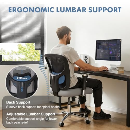 DUMOS Big and Tall Office Desk Chair, 500lbs Heavy Duty Mesh Chair | Ergonomic 4D Armrest, Comfortable Lumbar Support, Wide Seat, 360° Swivel Rolling Wheels, Adult, Grey - color: Light Grey