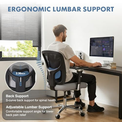 DUMOS Big and Tall Office Desk Chair, 500lbs Heavy Duty Mesh Chair | Ergonomic 4D Armrest, Comfortable Lumbar Support, Wide Seat, 360° Swivel Rolling Wheels, Adult, Grey - color: Light Grey