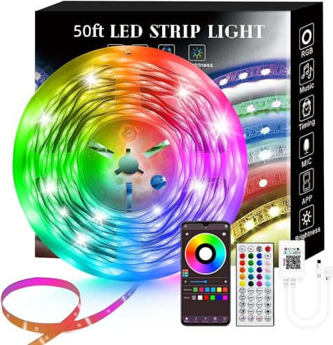 Lcutml 50FT Smart LED Strip Lights, RGB Strip Lights Sync to Music with 40 Key Remote Controller LED Lights for Bedroom, Christmas Lights decration (Multi-Colored, 50FT)