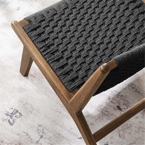 Modway Saoirse Woven Rope Wood Accent Lounge Chair in Walnut Black - color: Walnut Black