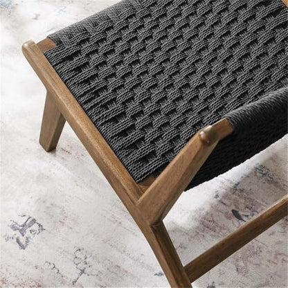 Modway Saoirse Woven Rope Wood Accent Lounge Chair in Walnut Black - color: Walnut Black