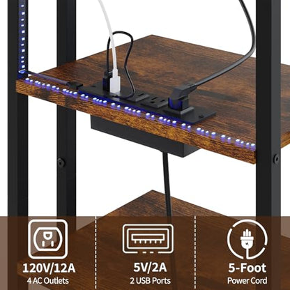 X-cosrack 16.5" Small 4-Tier AV Media Stand with Power Strips,Narrow Version Wooden Corner TV Stand Shelf with LED Lights,Stereo Cabinet Audio Rack Stand Tower for Small Media Players and Boxes - style: Outlet and Light