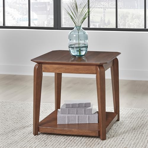 Signature Design by Ashley Trenmour Mid-Century Modern End Table with Lower Open Shlef, Light Brown - color: Medium Brown