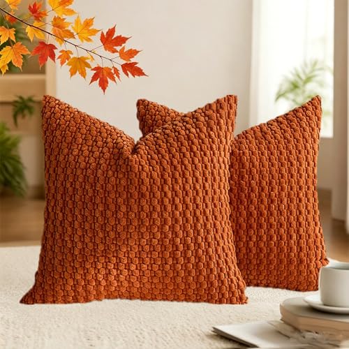 Set of 2 Boho Bubble Pillow Covers, Soft Textured Cushions | Modern Farmhouse Pillow Cases for Couch Sofa Bedroom Home Decor - color: Caramel, size: 18" x 18" (Pack of 2)
