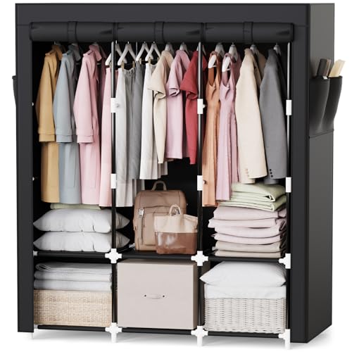 Mavivegue Portable Closet, 50 Inch Wardrobe Closet | Portable Closets for Hanging Clothes with 3 Hanging Rods and 6 Storage Shelves for Bedroom, Black - color: Black, size: 50" W x 17" D x 64" H
