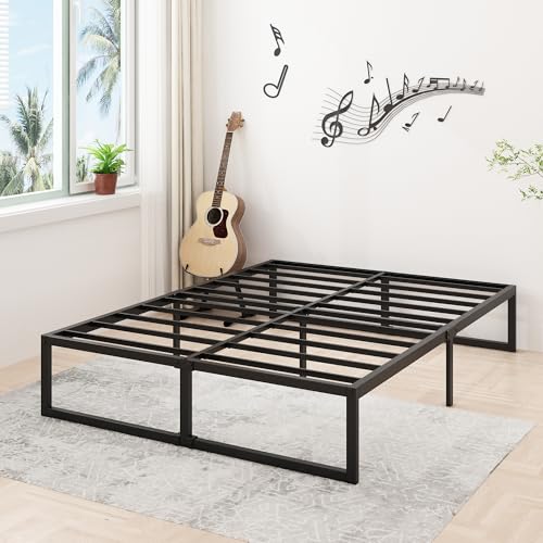 Lutown-Teen 14 Inch Queen Bed Frame with Heavy Duty Steel Slat Support | Sturdy Metal Platform Bed Frame Queen Size No Box Spring Needed, Noise Free, Easy Assembly, Black