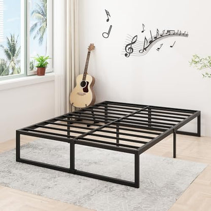 Lutown-Teen 14 Inch Queen Bed Frame with Heavy Duty Steel Slat Support | Sturdy Metal Platform Bed Frame Queen Size No Box Spring Needed, Noise Free, Easy Assembly, Black