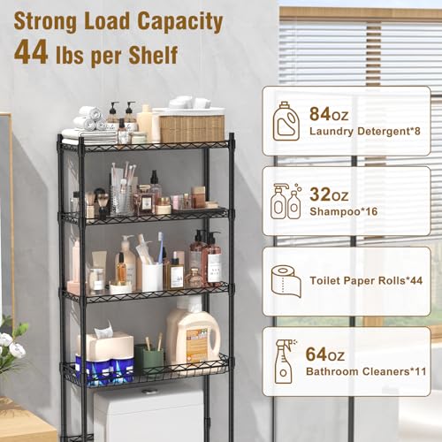 4 Tier Over The Toilet Storage Rack, Bathroom Organizers and Storage Over Toilet with Adjustable Shelf and Basket, Above Toilet Storage Bathroom Cabinet for Small Space (Black) - style: Modern