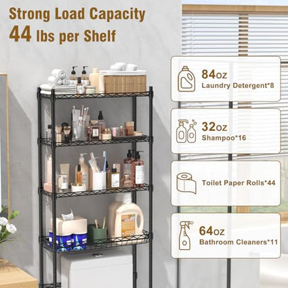 4 Tier Over The Toilet Storage Rack, Bathroom Organizers and Storage Over Toilet with Adjustable Shelf and Basket, Above Toilet Storage Bathroom Cabinet for Small Space (Black) - style: Modern