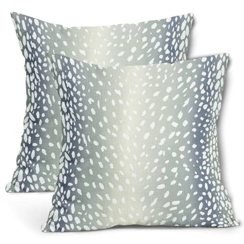 Antelope Pillow Covers 16X16 Inch Blue Gray Faux Fawn Deer Animal Print Decorative Square Pillow Cases Modern Neutral Cotton Linen Throw Pillows Set of 2 Home Decor For Sofa Couch Bedroom Outdoor - color: Blue Gray, size: 16" x 16" (Pack of 2)