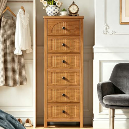 52.55" Tall 6 Drawer Dresser, Wood Chest of Drawers with Fluted Panel | Slim Storage Organizer with Anti-Tipfor Kit Small Spaces,Multipurpose Cabinet for Bedroom, Closet, Hallway, Nursery,Walnut, - size: 11.8"D x 15.7"W x 52.6"H (6 Drawers)