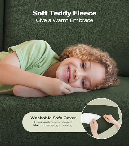 Welzona Loveseat, 51" Small Couch, Teddy Love Seat, Small Loveseat Sofa | Comfy Teddy Fabric, Tool-free Setup, Washable Covers, All-wood Small Sofa Couch for Living Room, Bedroom, Small Spaces, Green - color: Green, size: loveseat