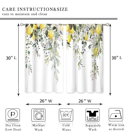 Yellow Lemon Eucalyptus Botanical Leaves Floral Kitchen Window Curtains Farmhouse Flower Leaf Small Treatment Sage Green Cafe Short Curtains for Bathroom Treatment Tier Drapes 26x30 inch - color: 05 Green Yellow, size: 26"W x 30"L (Pack of 2)