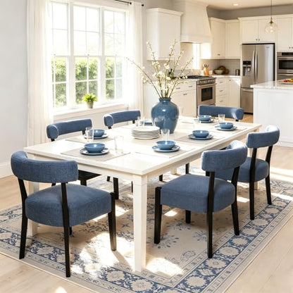 RNKSFX Upholstered Dining Chairs Set of 2, Walnut Wooden Kitchen & Dining Room Chairs, Mid Century Modern Fabric Farmhouse Dining Chairs Oversized Sturdy Rounded Chairs Curved Back, Blue - color: Blue