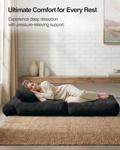 Folding Sofa Bed with Pillow Convertible Sleeper Chair Boneless Foldable Couch Comfy Floor Sofa Lounge Couch Bed for Living Room, Bedroom, Apartment, Black - color: Black