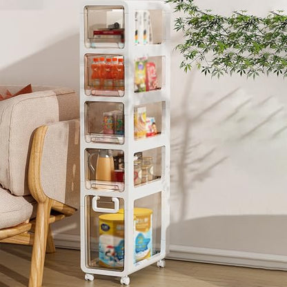 5-Tier Slim Bathroom Storage Cabinet,Narrow Floor Cabinets with Drawers and Wheels,Rolling Narrow Organizer for Small Spaces,Kitchen,Laundry,9”W - size: 5-Tier-9”W