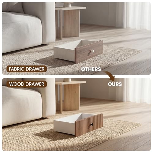 Manora Fluted Console Table with Wooden Drawers, Slim Entryway Table with Open Shelf, Tall Thin Side Table for Couch, Small Sofa Side Table for Hall, Hallway, Bedroom, Living Room, Foyer, Walnut